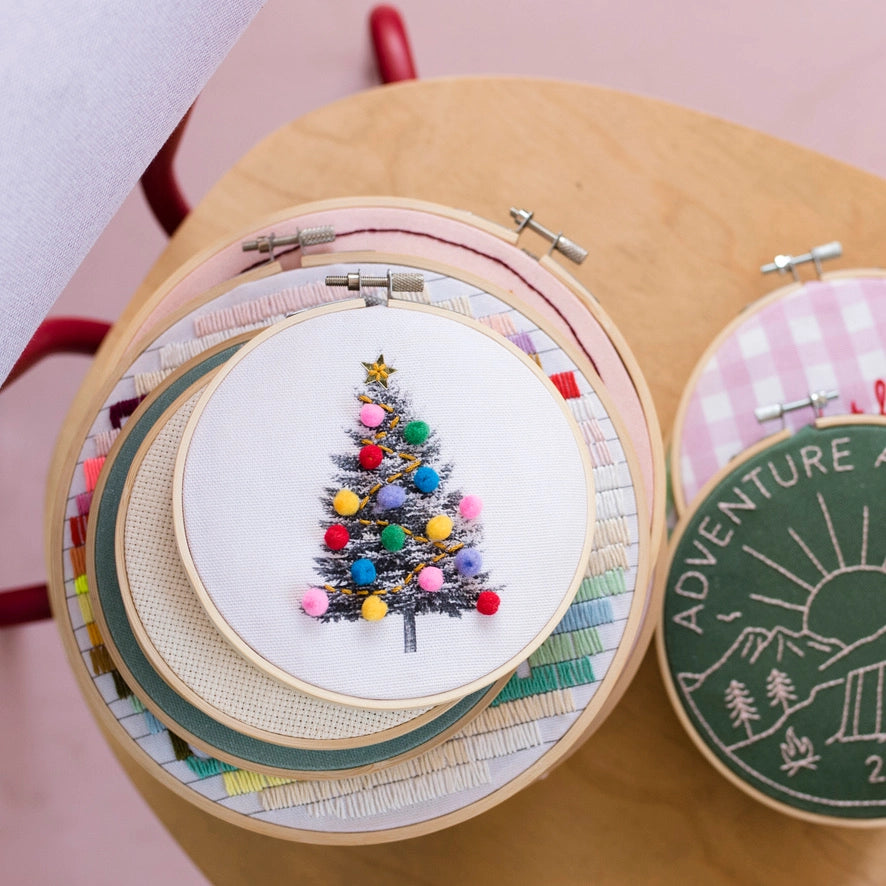 Sale! Cotton Clara - Christmas Tree Embroidery Hoop Kit- Oatmeal or Pink