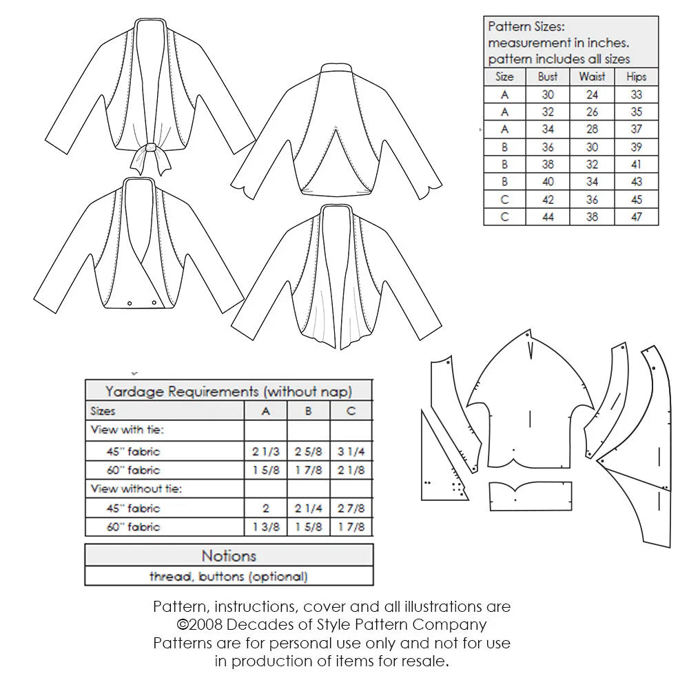 Decades of Style - #3006 1930s Lily Jacket - PDF and Printed Pattern