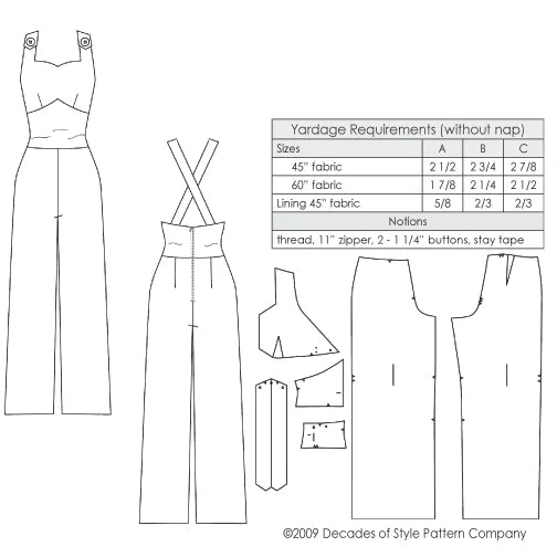 Decades of Style - #3008 1930s Sweetheart Overalls - PDF and Printed Pattern