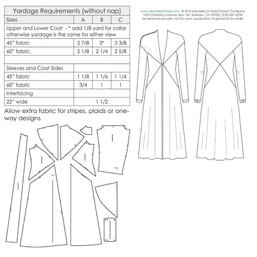 Decades of Style - #3010 1930s Crossing Coat - PDF and Printed Pattern