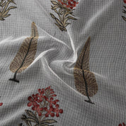 Sanganeri Hand Block Print - Doria Cotton - Leaves and Flowers - White