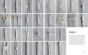 Grid of macrame knotting tutorials on a gray background