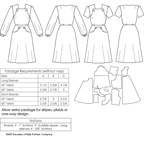 Decades of Style - #4007 1940s New England Dress - PDF and Printed Pattern