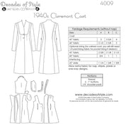 Decades of Style - #4009 1940s Claremont Coat - PDF and Printed Pattern
