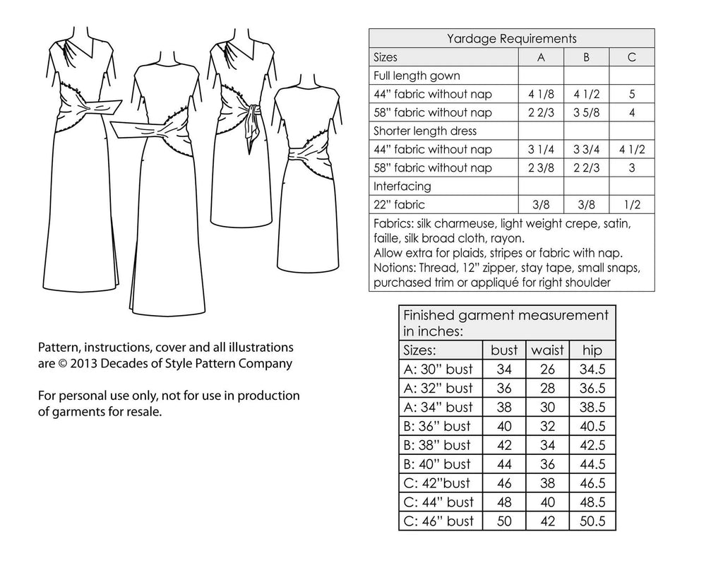 Decades of Style - #4011 1940s Point Made Gown - PDF and Printed Pattern