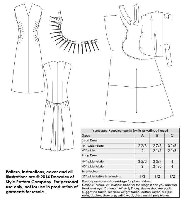 Decades of Style - #4014 1940s Belle Curve Dress - PDF and Printed Pattern
