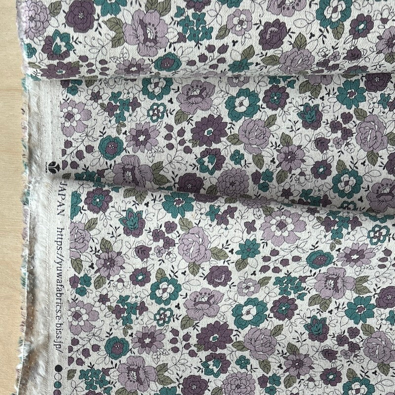 Kokka - Cotton Linen Canvas - Folksy Floral - Natural & Lilac