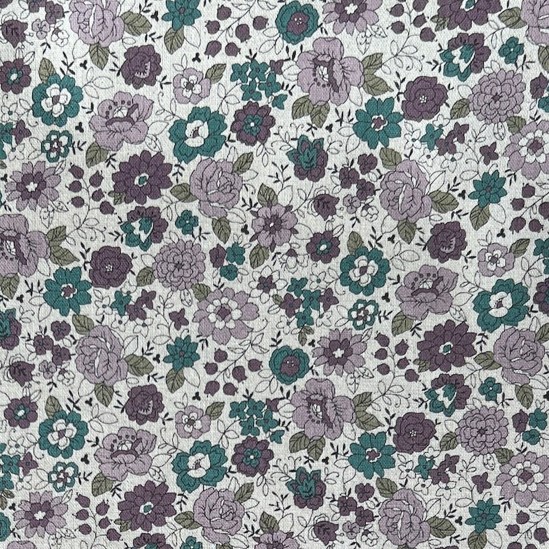 Kokka - Cotton Linen Canvas - Folksy Floral - Natural & Lilac