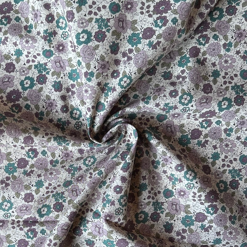 Kokka - Cotton Linen Canvas - Folksy Floral - Natural & Lilac