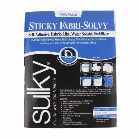 Sulky - Fabri-Solvy - Washaway Stabilizer - 12 Sheets - 8.5" x 11" - White