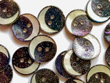 Textile Garden - Shell Buttons - 18mm - Sparkly Crescent Moon