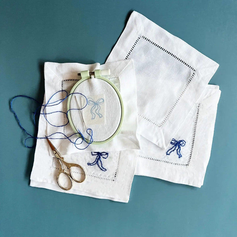 Cate Paper Co - Embroidery Kit - Ribbon Bow Napkins