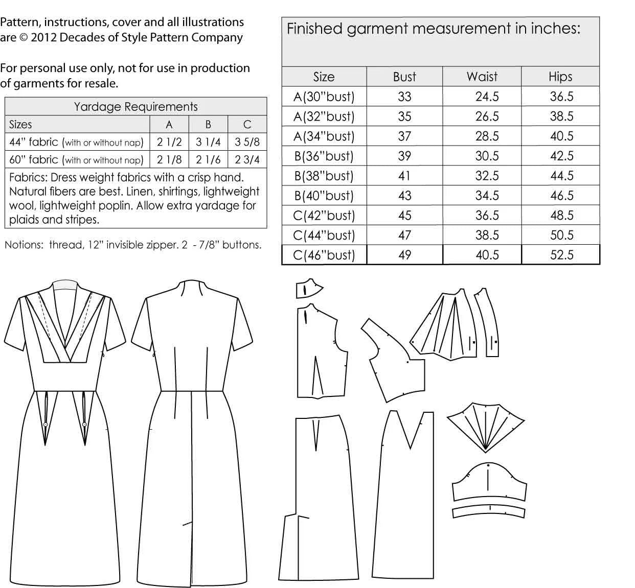 Decades of Style - #5007 1950s Object d'Art Dress - PDF and Printed Pattern