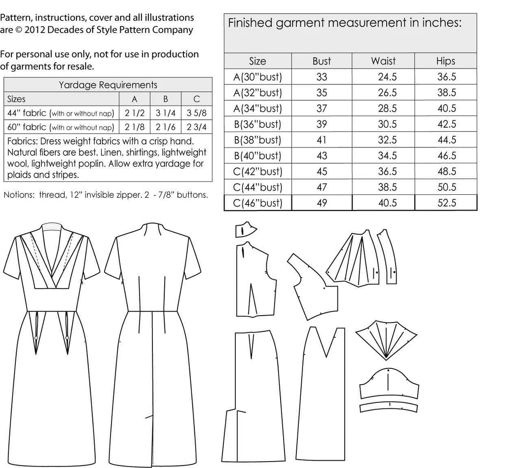 Decades of Style - #5007 1950s Object d'Art Dress - PDF and Printed Pattern