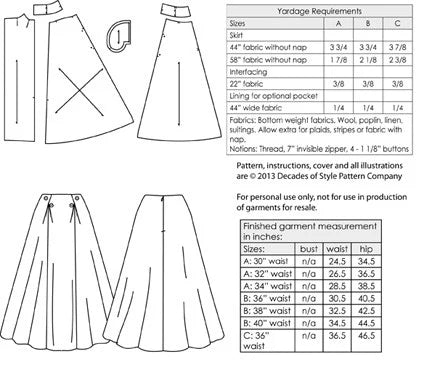 Decades of Style - #5008 1950s PB&J Skirt - PDF and Printed Pattern