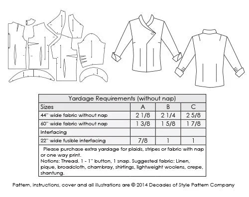 Decades of Style - #5009 1950s Alicia Claire Blouse - PDF and Printed Pattern