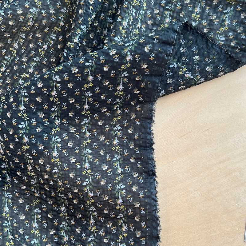 Hokkoh - Seersucker Cotton Lawn - Tiny Floral Stripe - Black