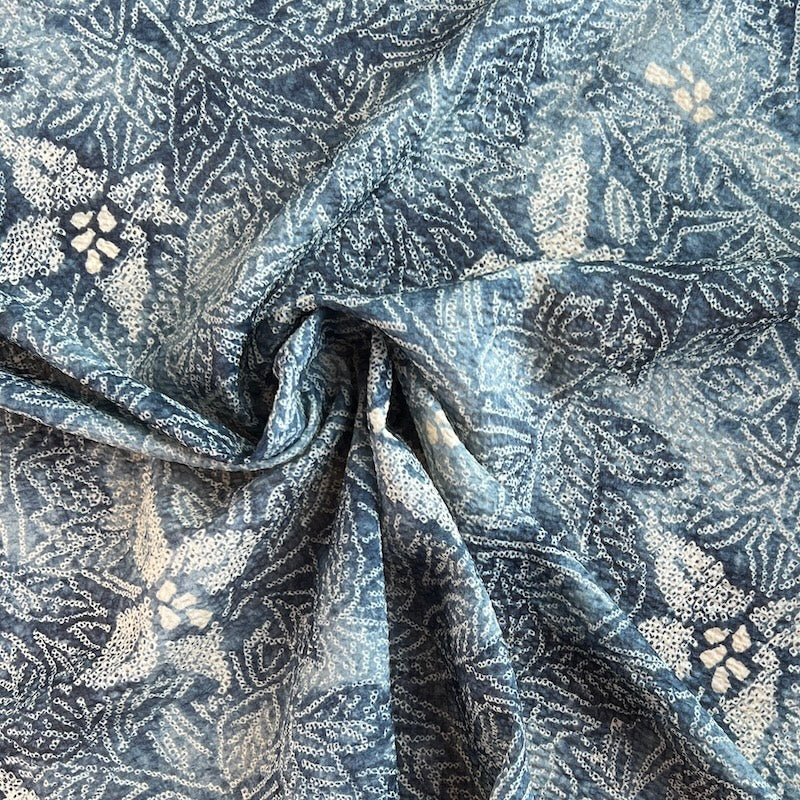 Hokkoh - Seersucker Cotton Lawn - Faux Kanoko Dot Leaves - Blue