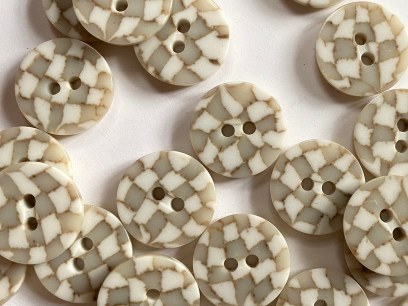 Textile Garden - Mosaic Buttons - 18mm - White & Taupe