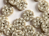Textile Garden - Mosaic Buttons - 18mm - White & Taupe