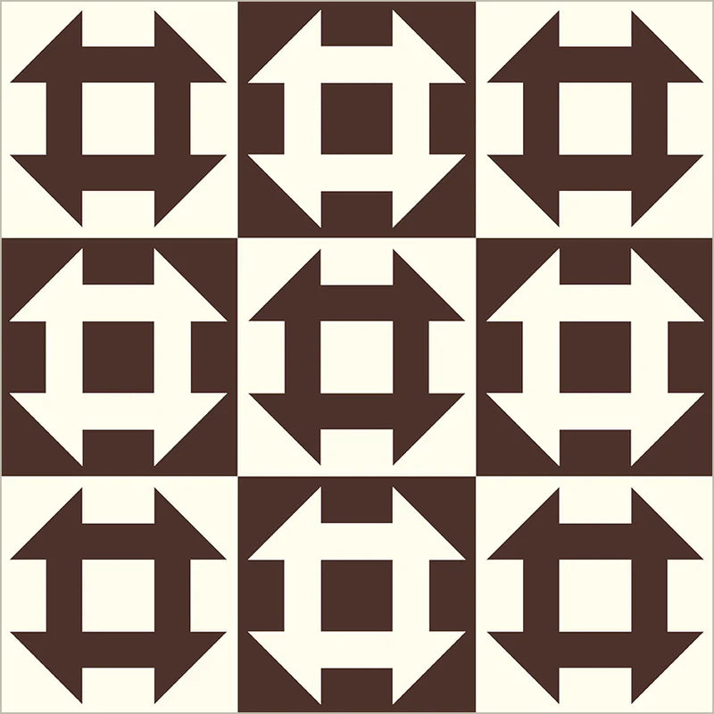 Traditional churn dash quilt block pattern in Chocolate brown on white