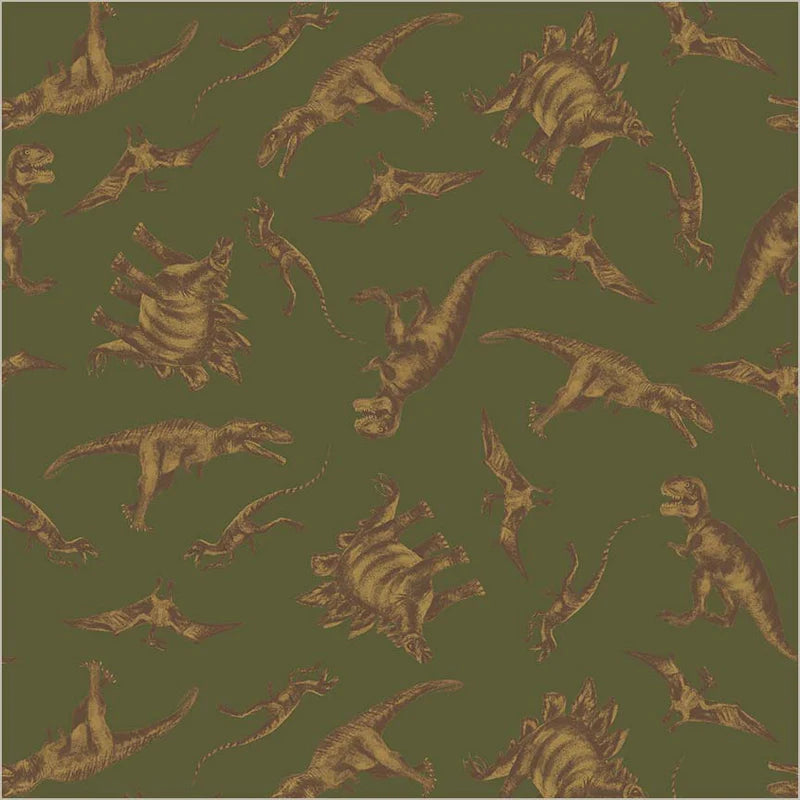 Green fabric with a green dinosaur print