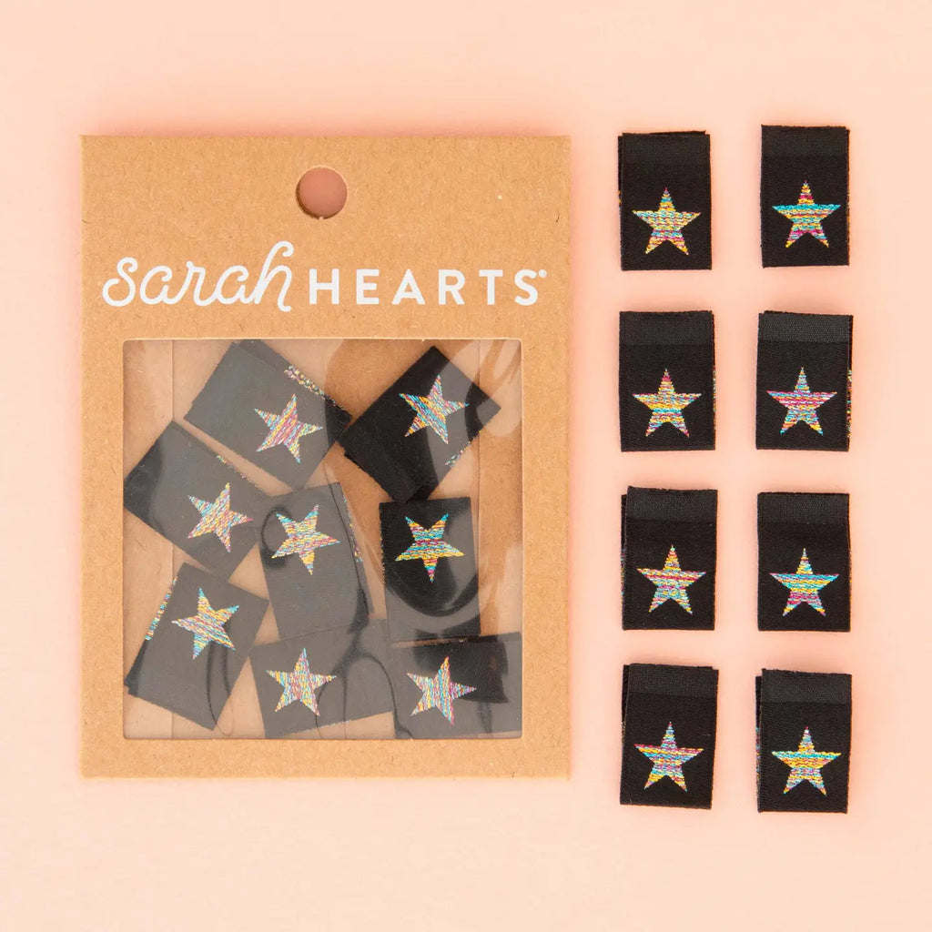 Sarah Hearts - Woven Sewing Label - Metallic Rainbow Star