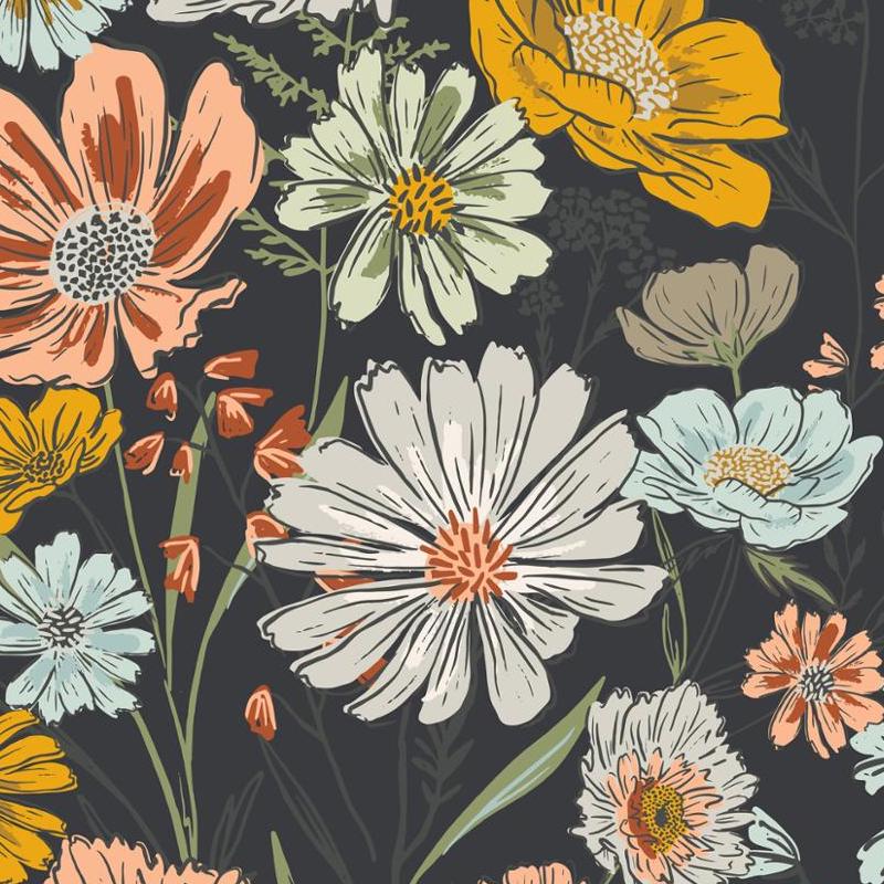 Moda - Woodland Wildflowers - Panel - Charcoal