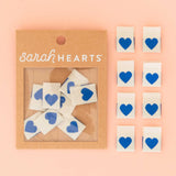 Sarah Hearts - Woven Clothing Label Tags - Blue Heart