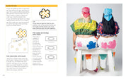 Colorful clothing with floral patches and a guide on how to apply them.