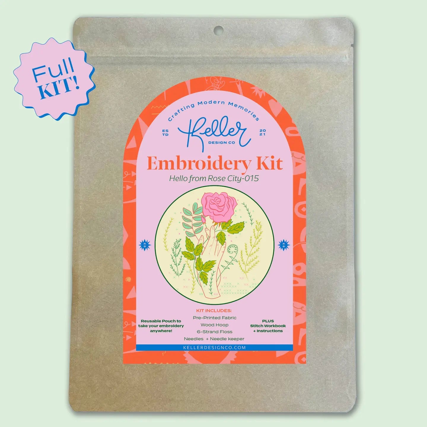 Keller Design Co. - Embroidery Kit - Hello from Rose City