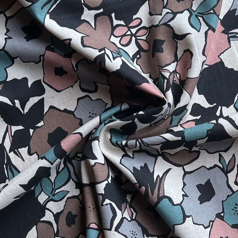 Hokkoh - Cotton Sheeting - Scandi Block Flowers - Muted Multi