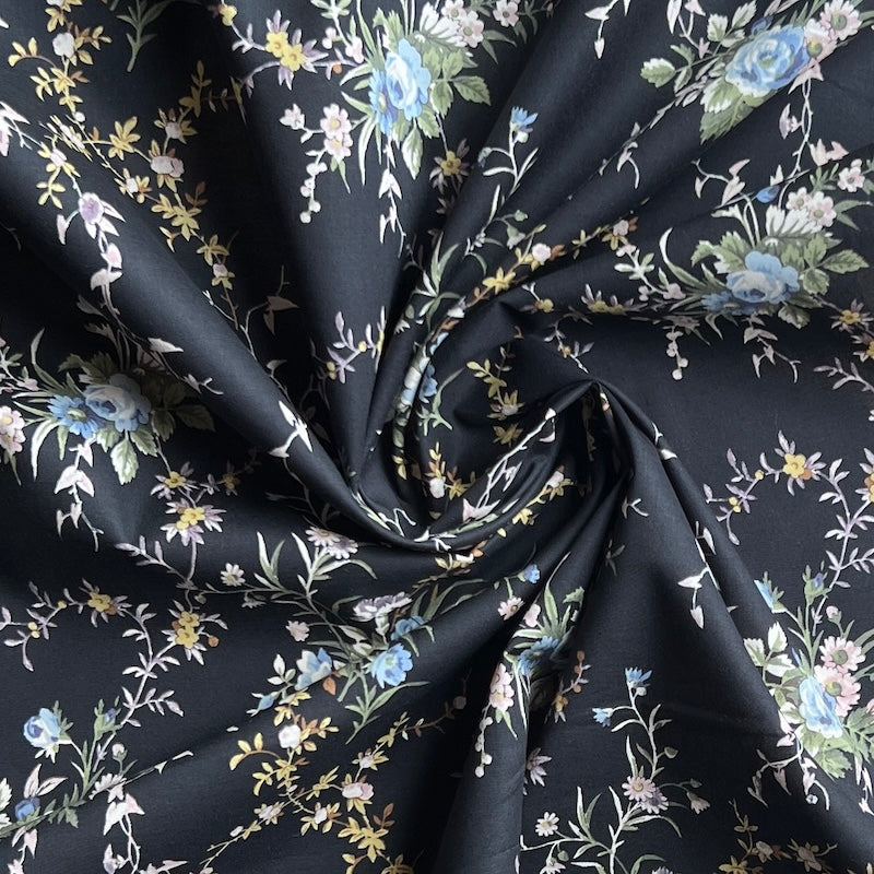 Hokkoh - Cotton Lawn - Blue & Black Floral