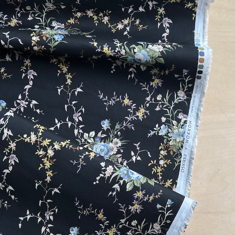 Hokkoh - Cotton Lawn - Blue & Black Floral