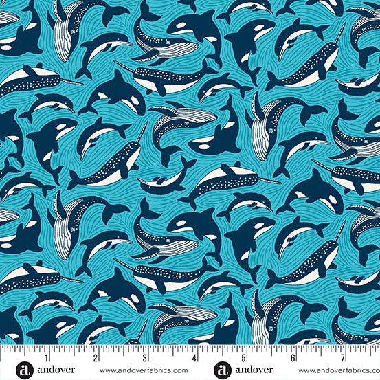 Andover - Makower - Deep Blue Sea - Fins and Tails - Blue