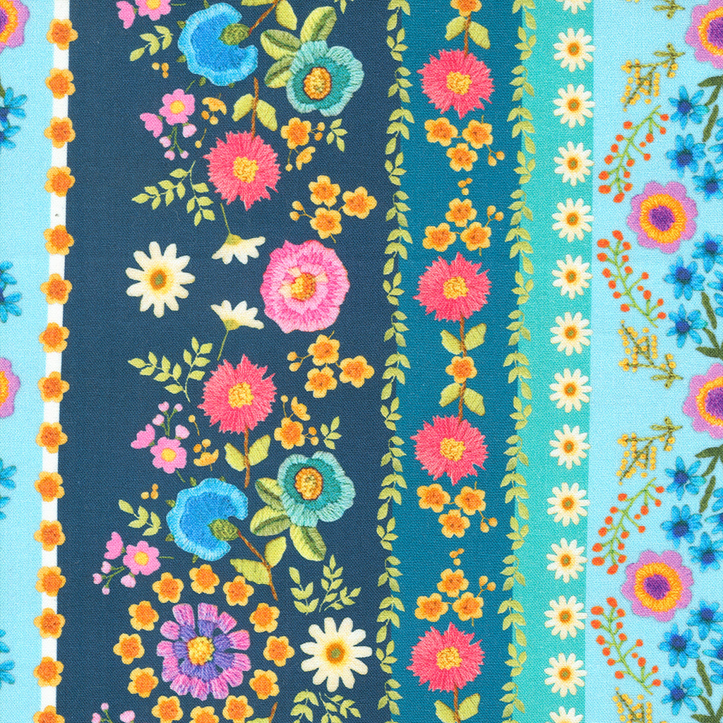 Moda - Vintage Soul - Hand Stitched Floral - Digital Print - Horizon