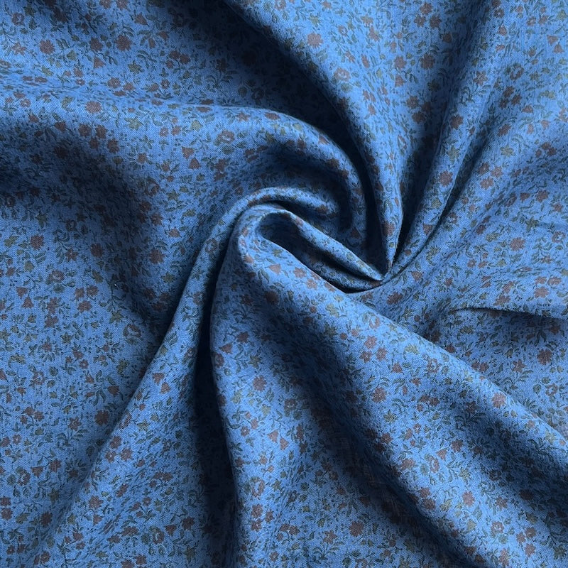Hokkoh - Linen Sheeting - Small Busy Floral - Medium Blue