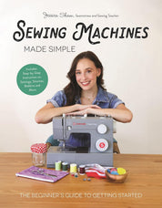 Book cover of 'Sewing Machines Made Simple' with a woman and sewing machine on a table.