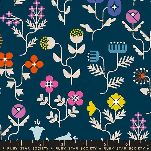 Ruby Star Society - Cotton/Linen Canvas - Salutations - Navy