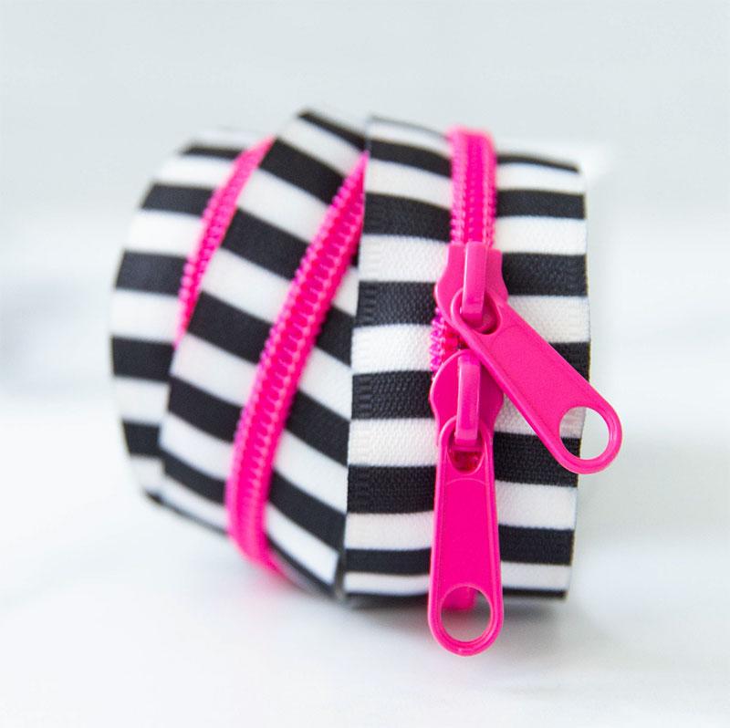Stitch Supply - Black and White Stripe Zippers - 30" - Various Colors