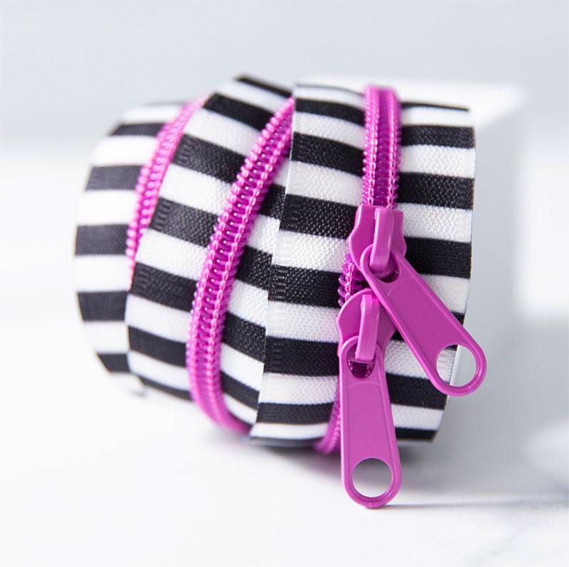 Stitch Supply - Black and White Stripe Zippers - 30" - Various Colors