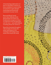 Book cover for 'Textile Art: An Introduction' showing a red vertical title block on the left with white text, and a close-up of a textile design on the right featuring yellow, beige, black, and pink stitched patterns.