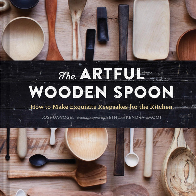 Book cover of 'The Artful Wooden Spoon' with wooden kitchen utensils on a wooden surface.
