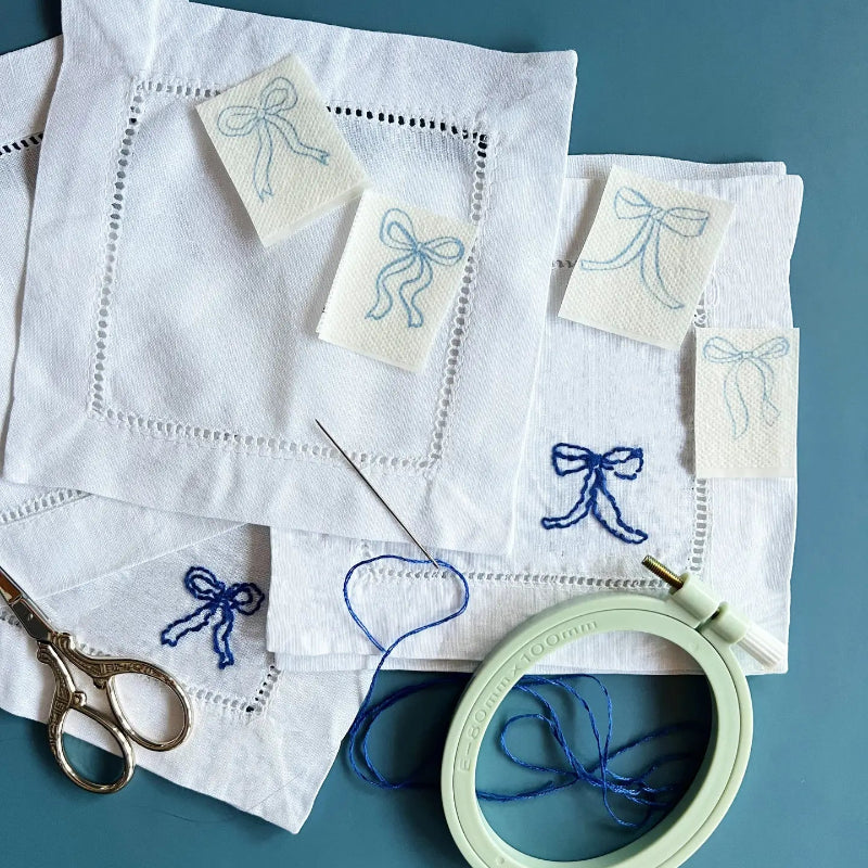 Cate Paper Co - Embroidery Kit - Ribbon Bow Napkins