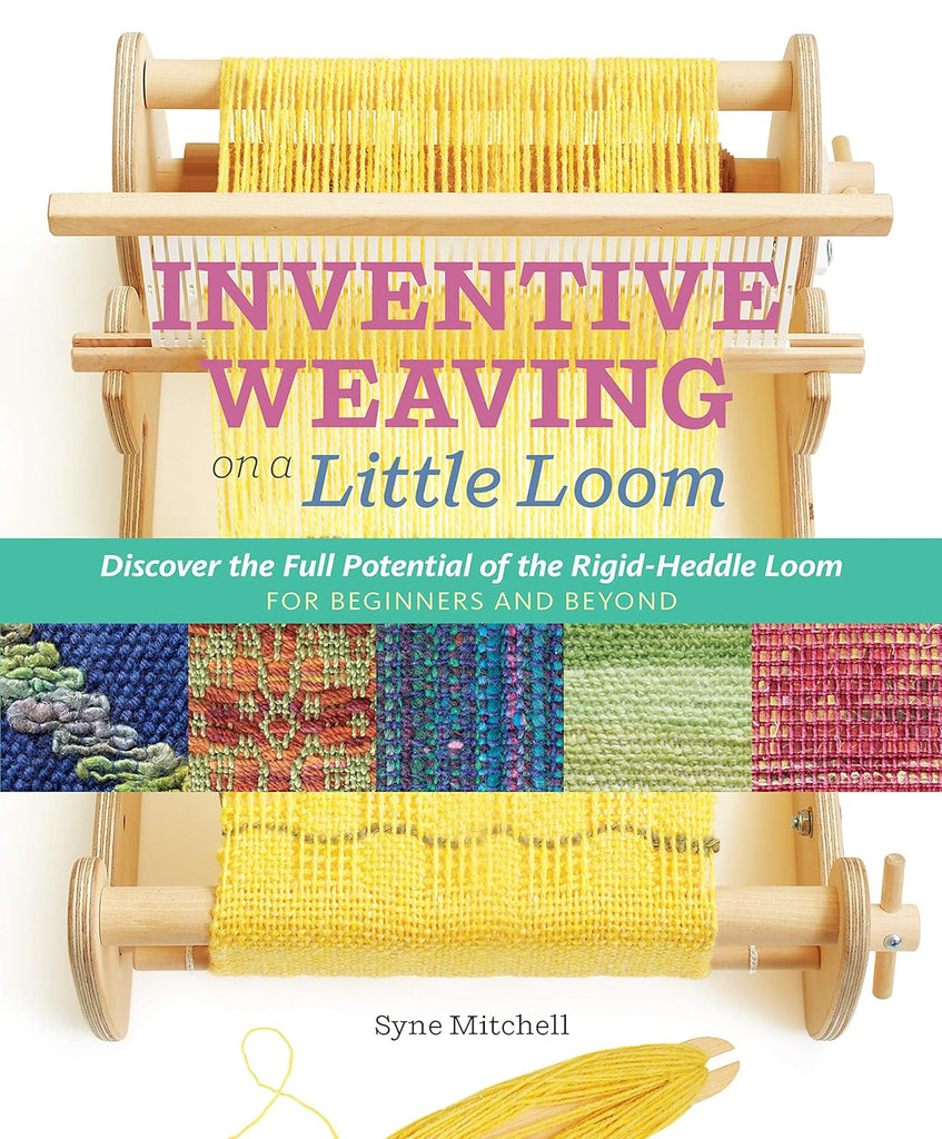 Book cover of 'Inventive Weaving on a Little Loom' with text and images of weaving patterns.