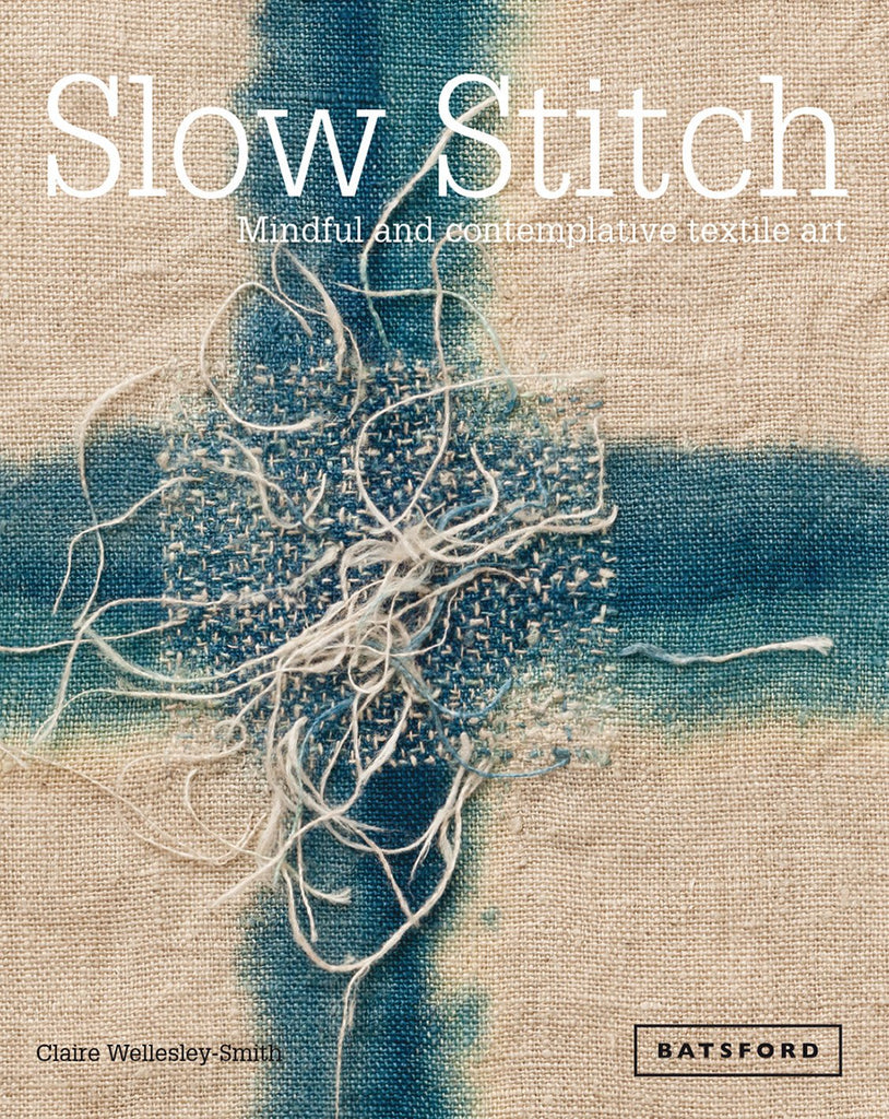 Book cover of 'Slow Stitch' with text and textile art design.