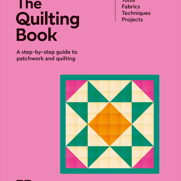 Book cover of 'The Quilting Book' with a pink background and a quilt design.