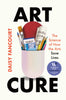 Book cover for 'Art Cure' by Daisy Fancourt, featuring a stylized pastel pill bottle filled with art supplies and a red circular element on an off-white background, with bold black title text and a purple Women's Prize Shortlisted badge.
