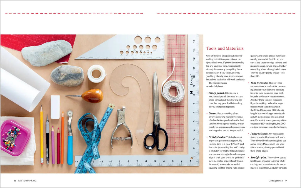 Craft tools and materials on a table with a ruler and measurements.