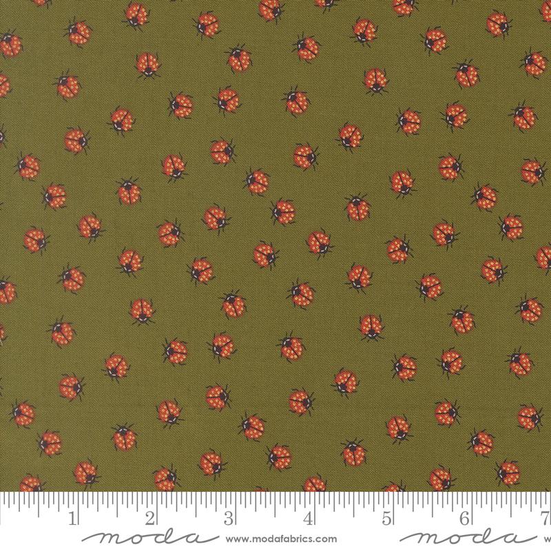 Moda - Ladybug Whimsy - Metallic - Dark Green